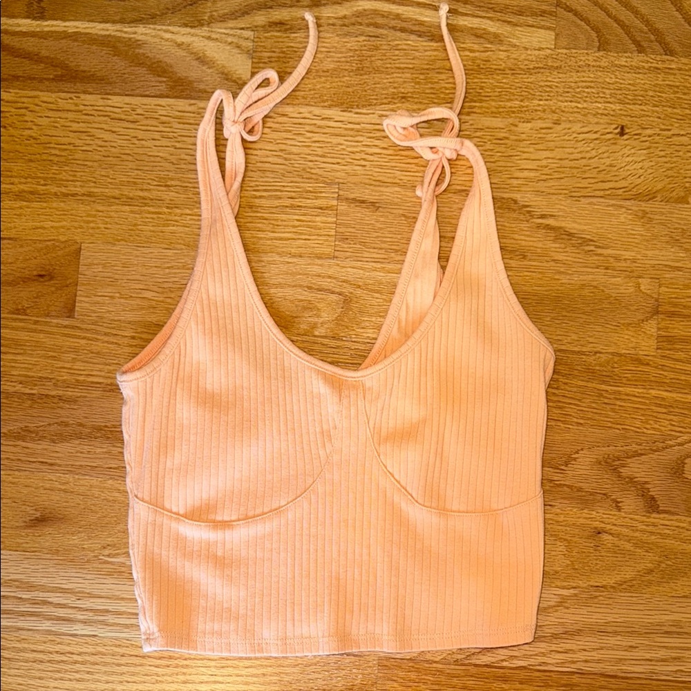 Orange ribbed cropped tank